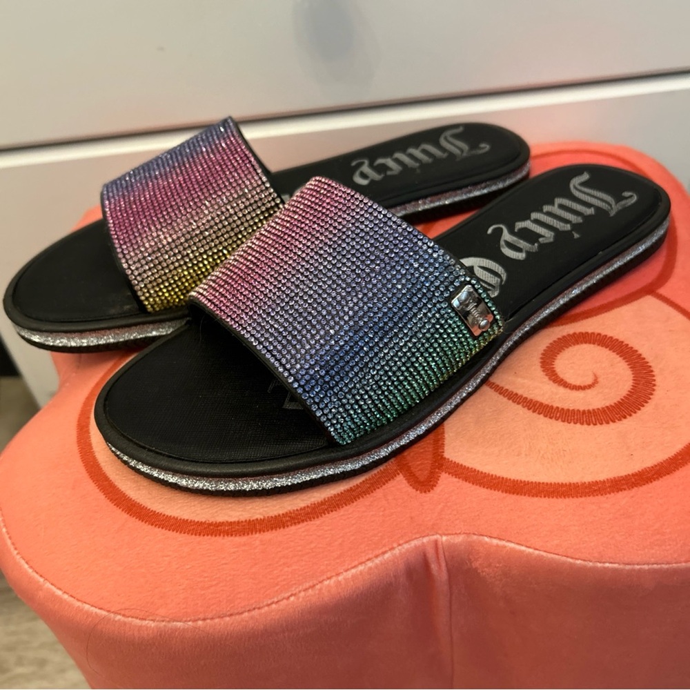 Juicy Couture Black and Multicolor Rhinestone Sandals